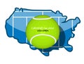 Tennis ball with text on a map