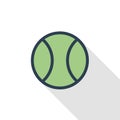 Tennis ball thin line flat color icon. Linear vector symbol. Colorful long shadow design.