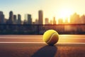 Tennis ball under late evening sunlight in a public tenniscourt in a big city Royalty Free Stock Photo