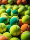 Tennis balls on the court. Close-up. Selective focus