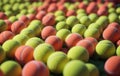 Tennis balls on the court. Close-up. Selective focus