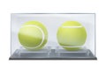 Tennis balls in glass case, sports game trophy