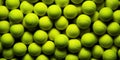 Tennis Balls Pile. Top View Of Sport Game Equipment. Lots Green Balls Background. AI generated
