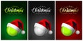 Tennis balls and Santa Claus hat Merry christmas Greeting Cards - vector design illustration Set of green - black - red Backgrou