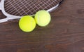 Tennis balls and tennis racket Royalty Free Stock Photo