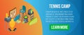 Tennis camp concept banner, isometric style