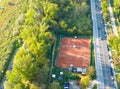 Tennis Clay Court. View from the bird\'s flight. Aerial photography Royalty Free Stock Photo