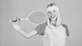 Tennis club concept. Girl adorable blonde play tennis. Sport for maintaining health. Active leisure and hobby. Athlete Royalty Free Stock Photo