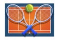 Tennis club racket cross ball on orange court game competition vector illustration Royalty Free Stock Photo