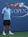 Tennis coach and Grand Slam Champion Ivan Lendl supervises Grand Slam Champion Andy Murray during practice for US Open 2017