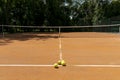 tennis court with tennis balls ground. High quality photo Royalty Free Stock Photo