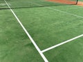 tennis court empty edge lines boundary score red green clay sports net courts