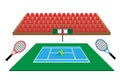 Tennis court with stadium seats and scoreboard Royalty Free Stock Photo