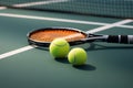 Tennis essentials placed on the court, anticipating a thrilling game