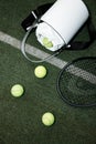 Tennis Essentials: Racket, Balls, and Bag on Court Royalty Free Stock Photo