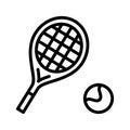 Tennis flat line icon. Tennis racket and ball ,equipments for game sport. Outline sign for mobile concept and web design, store Royalty Free Stock Photo