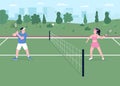 Tennis game flat color vector illustration