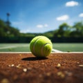 Tennis game in progress on a green court with a ball