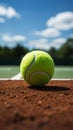 Tennis game in progress on a green court with a ball