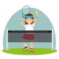 Tennis girl jump court net