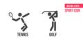 Tennis icon and golf icon, logo. Set of sport vector line icons. Tennis and golf pictogram