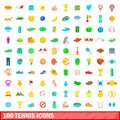 100 tennis icons set, cartoon style Royalty Free Stock Photo