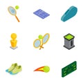 Tennis icons set, isometric 3d style Royalty Free Stock Photo