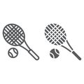 Tennis line and glyph icon, fitness and equipment, racket and ball sign, vector graphics, a linear pattern on a white