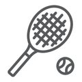 Tennis line icon, game and sport, racket sign
