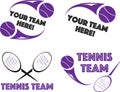 Tennis logo for shirt or team design, set of four Royalty Free Stock Photo
