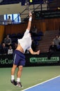 Tennis man Adrian Ungur in action at a Davis Cup match Royalty Free Stock Photo
