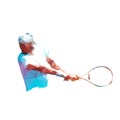 Tennis player, backhand shot. Abstract low polygonal isolated vector illustration. Geometric tennis logo from triangles