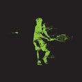 Tennis player, backhand shot, grunge style isolated vector silhouette