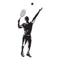 Tennis player black silhouette on white background, vector illustration Royalty Free Stock Photo