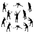 Tennis player black silhouette on white background, vector illustration Royalty Free Stock Photo