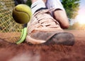 Tennis player on clay tennis court Royalty Free Stock Photo