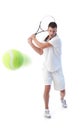 Tennis player doing backhand stroke Royalty Free Stock Photo