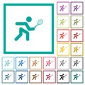 Tennis player flat color icons with quadrant frames