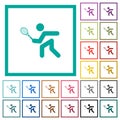 Tennis player flat color icons with quadrant frames