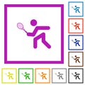 Tennis player flat framed icons