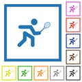 Tennis player flat framed icons