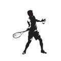 Tennis player, forehand shot, isolated vector silhouette, ink drawing