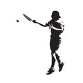 Tennis player, forehand swing. Abstract isolated vector silhouette. Ink drawing, side view. Individual sport, active people