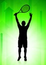 Tennis Player on Green Arrows Background Royalty Free Stock Photo