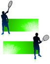 Tennis Player with Green Banners Royalty Free Stock Photo