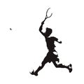 Tennis player hits the ball, isolated silhouette