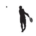 Tennis player hitting ball, backhand, isolated vector silhouette