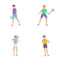 Tennis player icons set cartoon vector. Man and woman engage in tennis Royalty Free Stock Photo