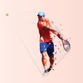 Tennis player, isolated low poly vector illustration. Man playing tennis. Individual summer sport. Active people Royalty Free Stock Photo