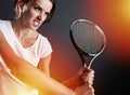 Tennis player with lightnings Royalty Free Stock Photo